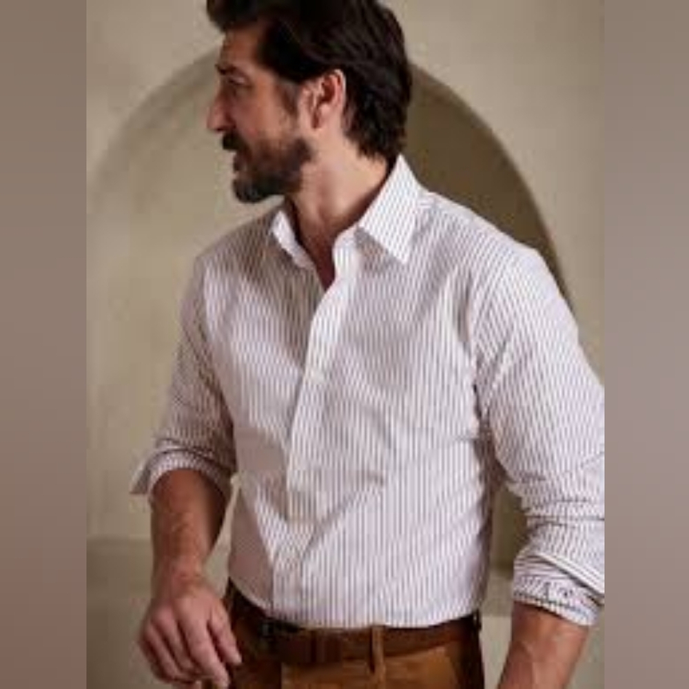 Banana Republic White & Tan Stripe Oxford Dress Shirt